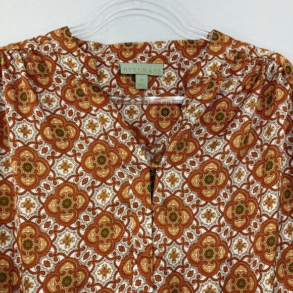 Ryegrass size 1X Floral Abstract Geometric Boho Long Sleeve Popover Blouse - Picture 3 of 11